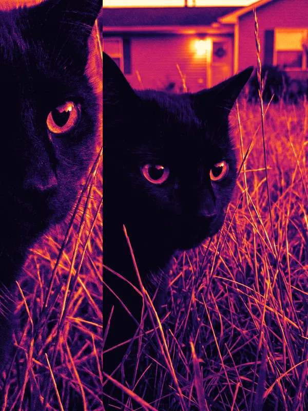 Black cat hidden in grass · Ironbow